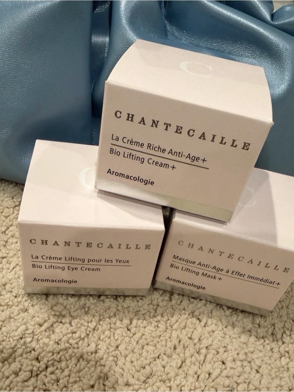 Chantecaille Aromacologie 3Pc Travel Set Blue Bag Bio lifting mask/cream/eye New - Picture 2 of 3